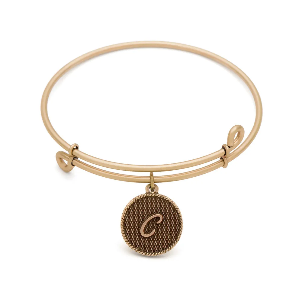 Initial C, Bangle Antique Gold Color Finish