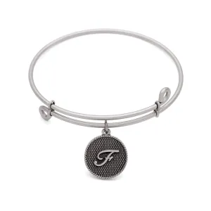 Initial F, Bangle Antique Silver Color Finish