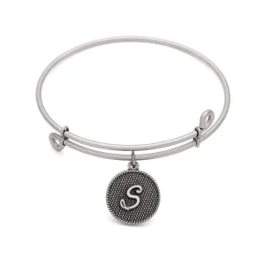 Initial S, Bangle Antique Silver Color Finish