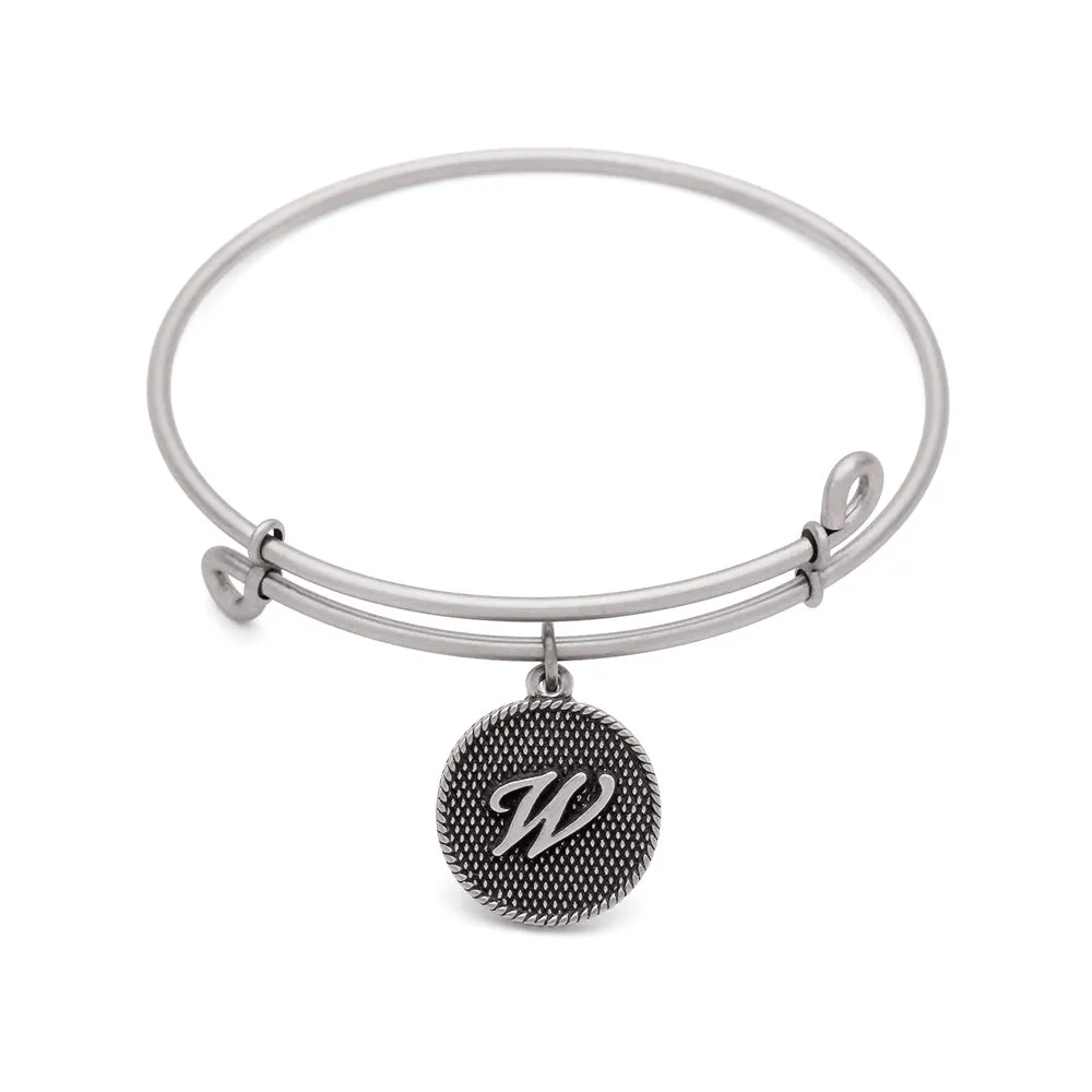 Initial W, Bangle Antique Silver Color Finish