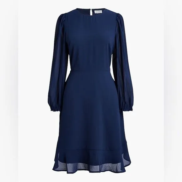 J Crew Factory NWT Mini Dress with Flounce Hem Size 10 in Antique Navy
