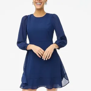 J Crew Factory NWT Mini Dress with Flounce Hem Size 10 in Antique Navy