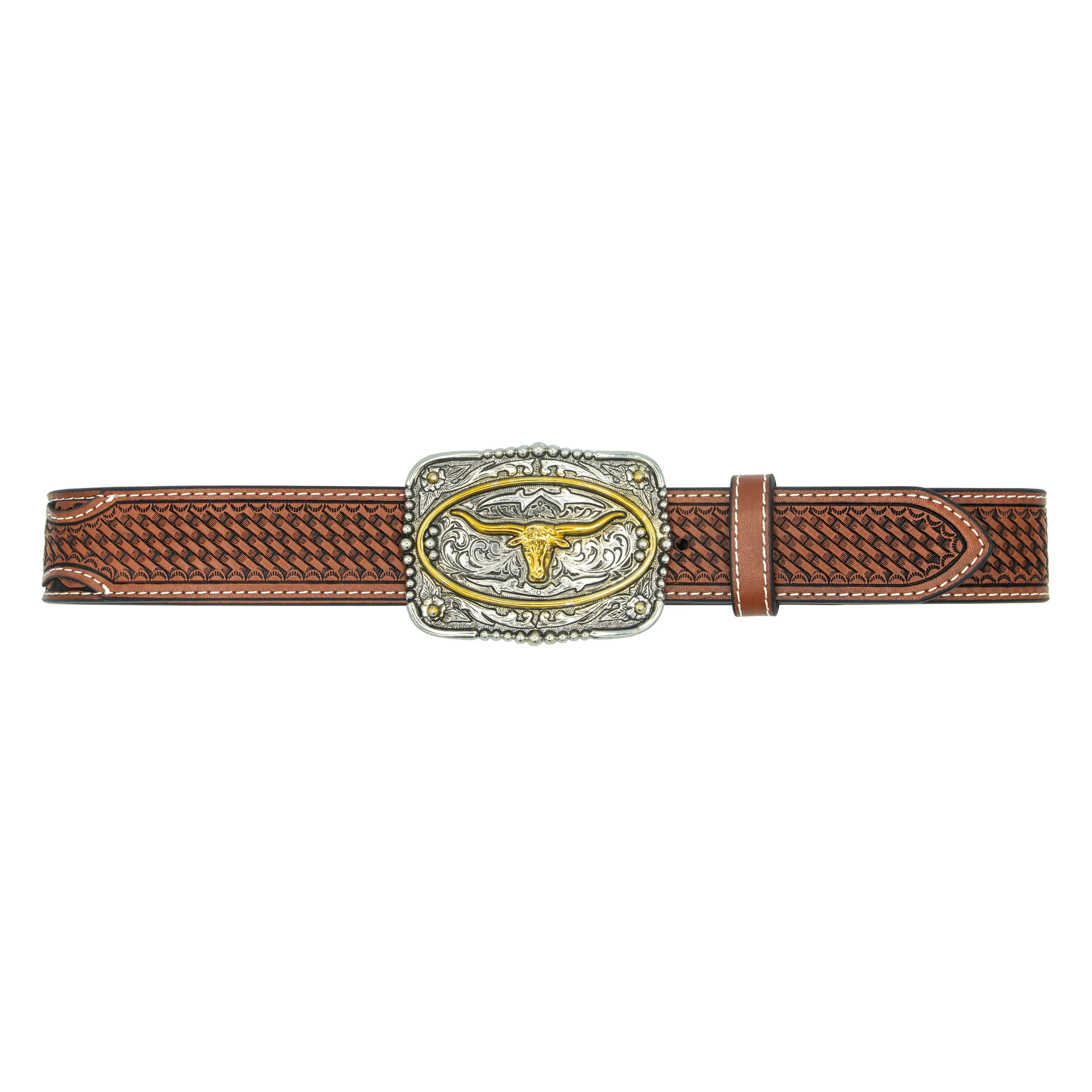Kids’ 1 1/4" Square Longhorn Tooled Buckle Belt
