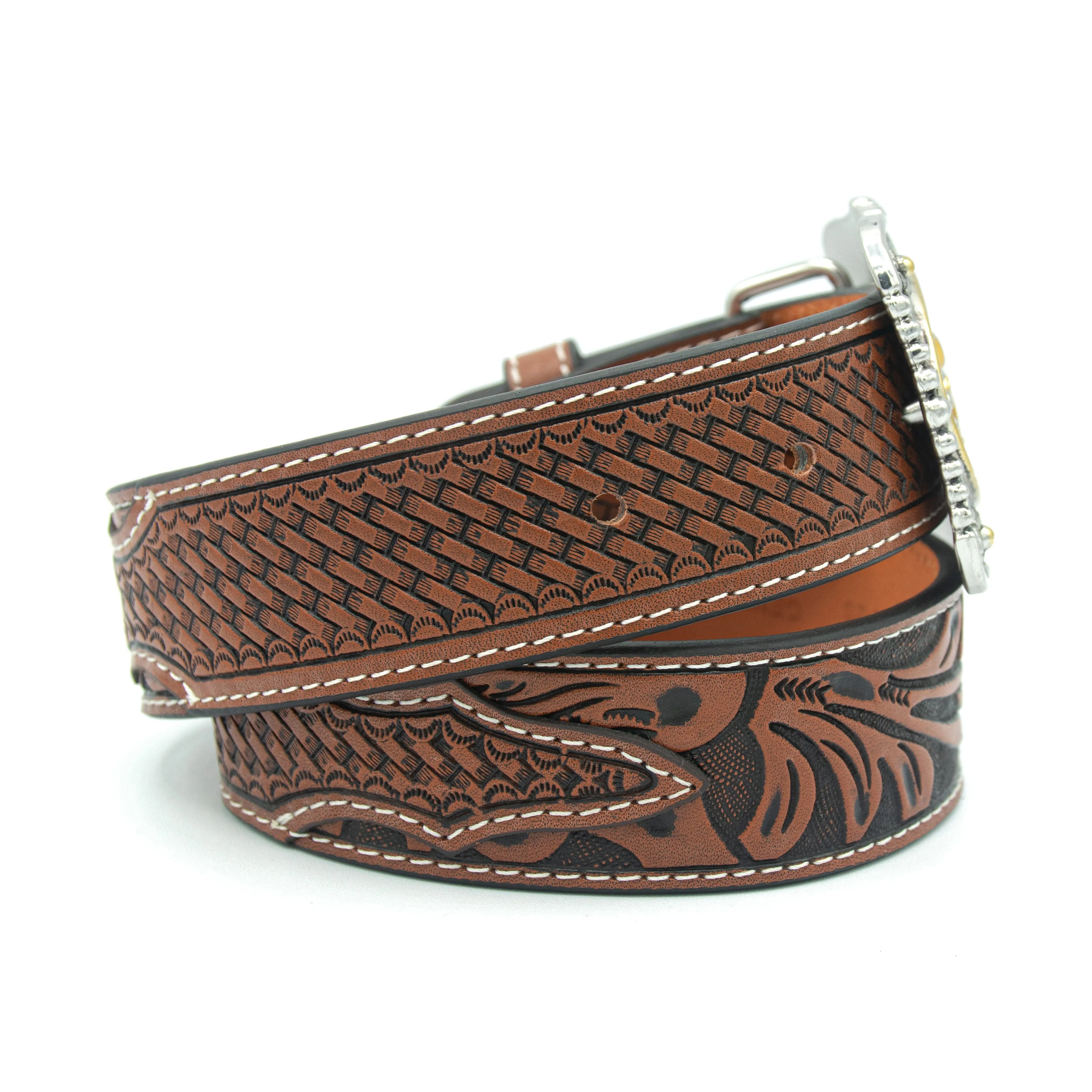 Kids’ 1 1/4" Square Longhorn Tooled Buckle Belt