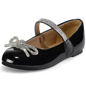 Kids Dress Shoes-Black Mary Janes with Diamond Bow