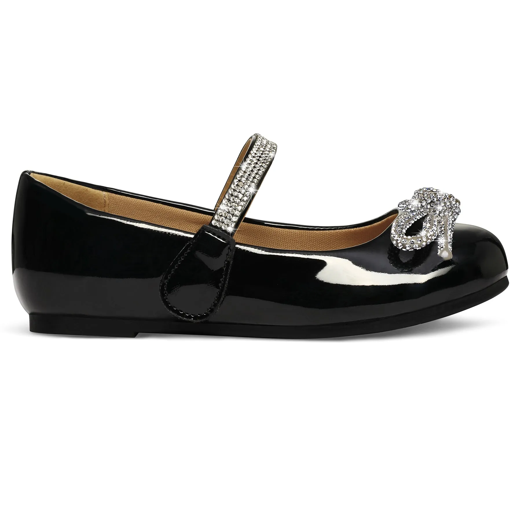 Kids Dress Shoes-Black Mary Janes with Diamond Bow