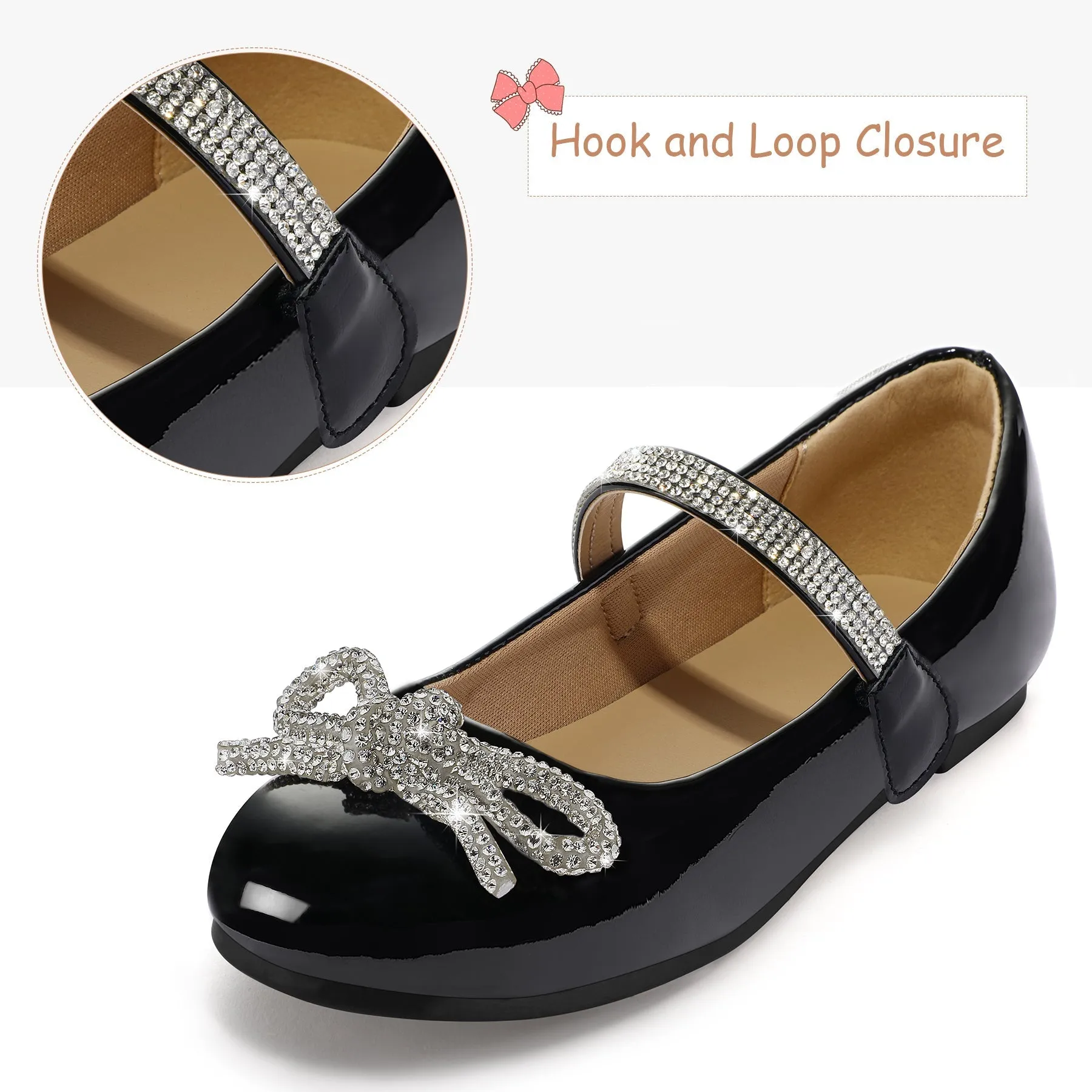 Kids Dress Shoes-Black Mary Janes with Diamond Bow