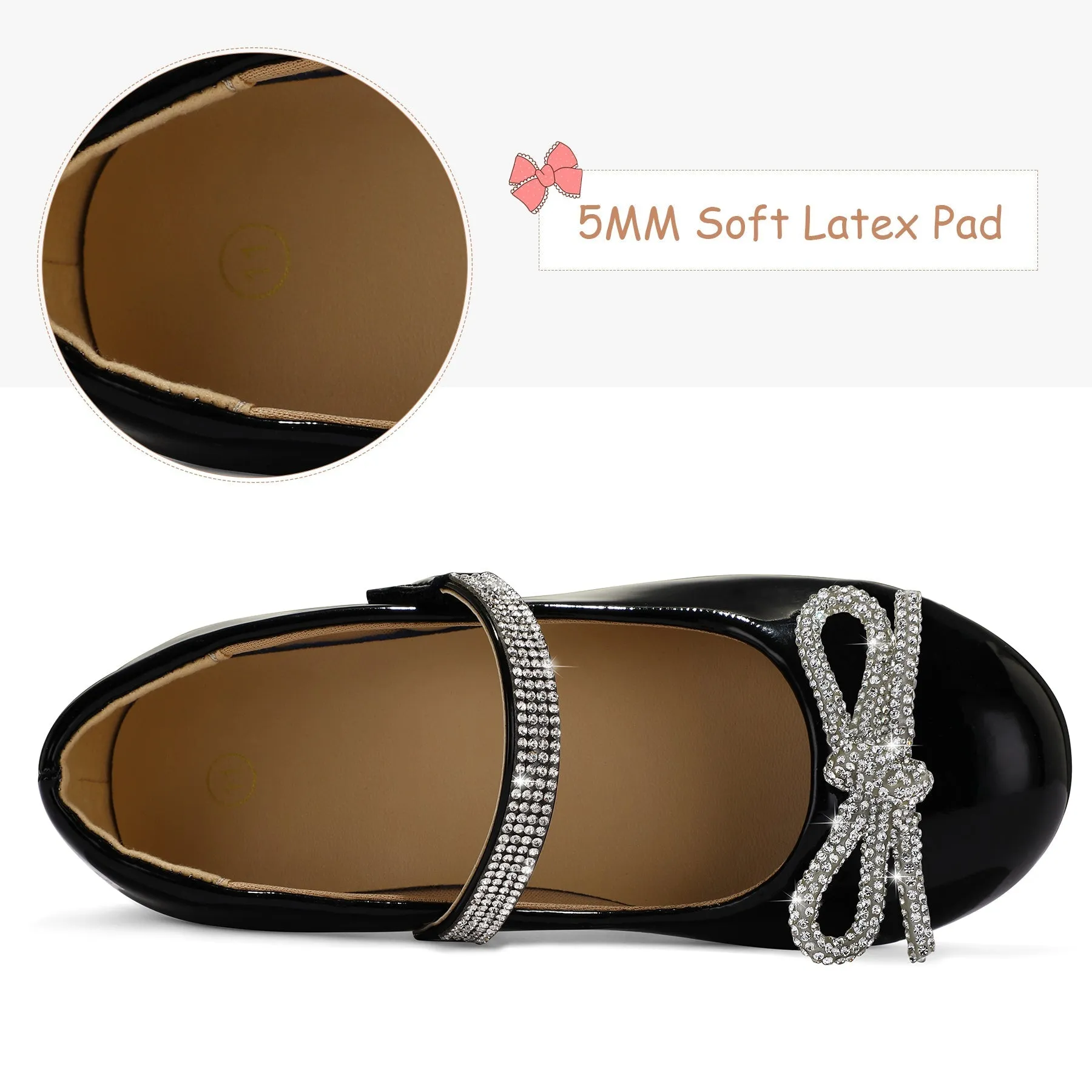 Kids Dress Shoes-Black Mary Janes with Diamond Bow
