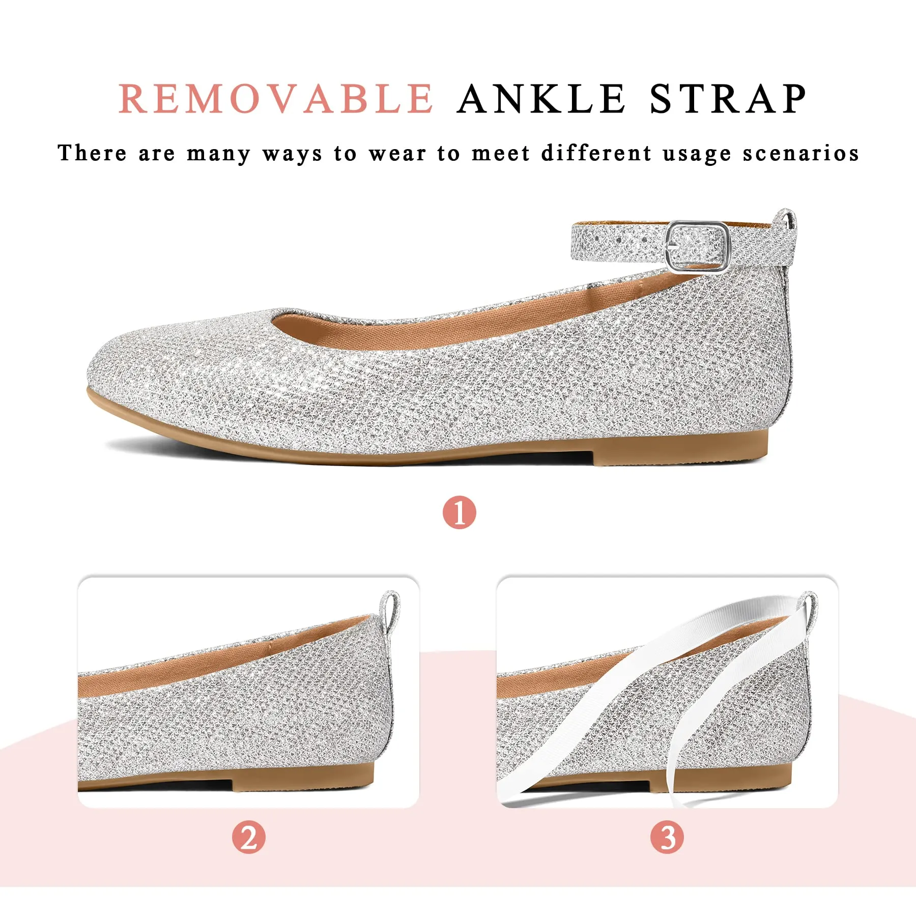 Kids Dress Shoes-Silver Glitter Ankle Strap Ballet Flats