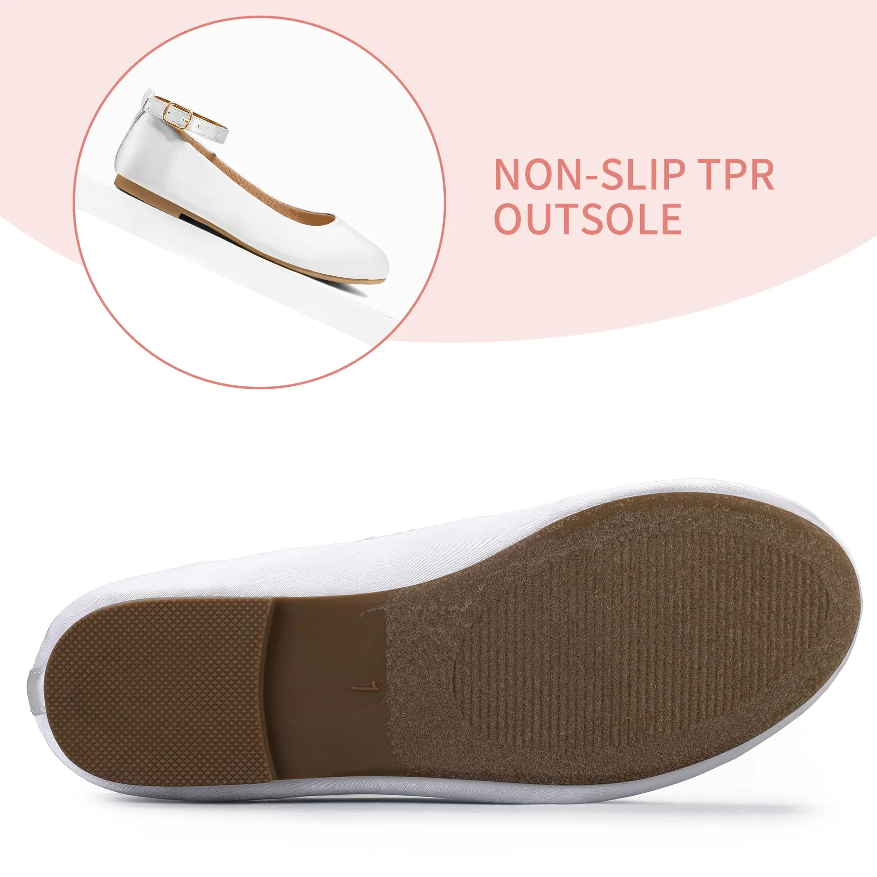 Kids Dress Shoes-White Leather Ankle Strap Ballet Flats