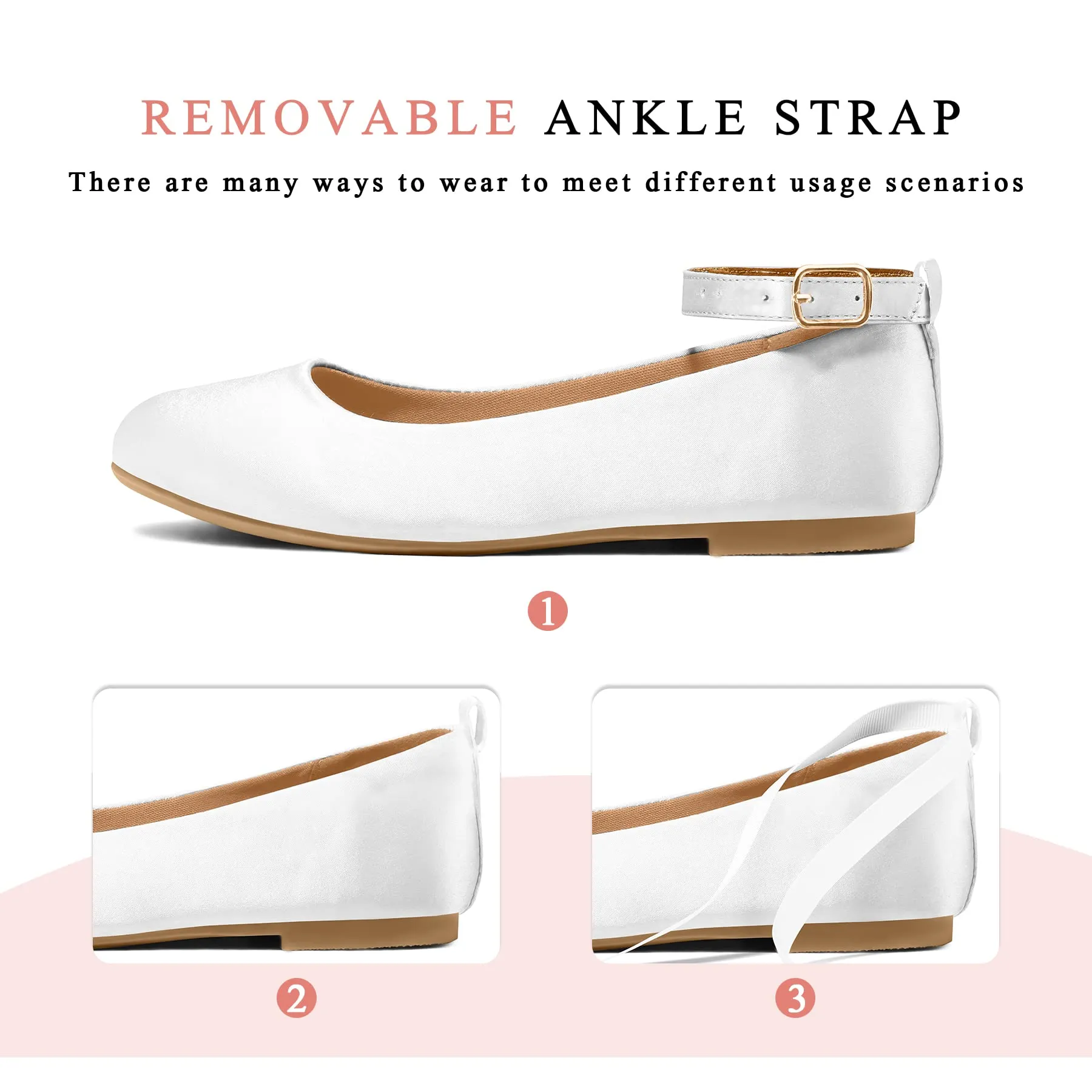 Kids Dress Shoes-White Leather Ankle Strap Ballet Flats