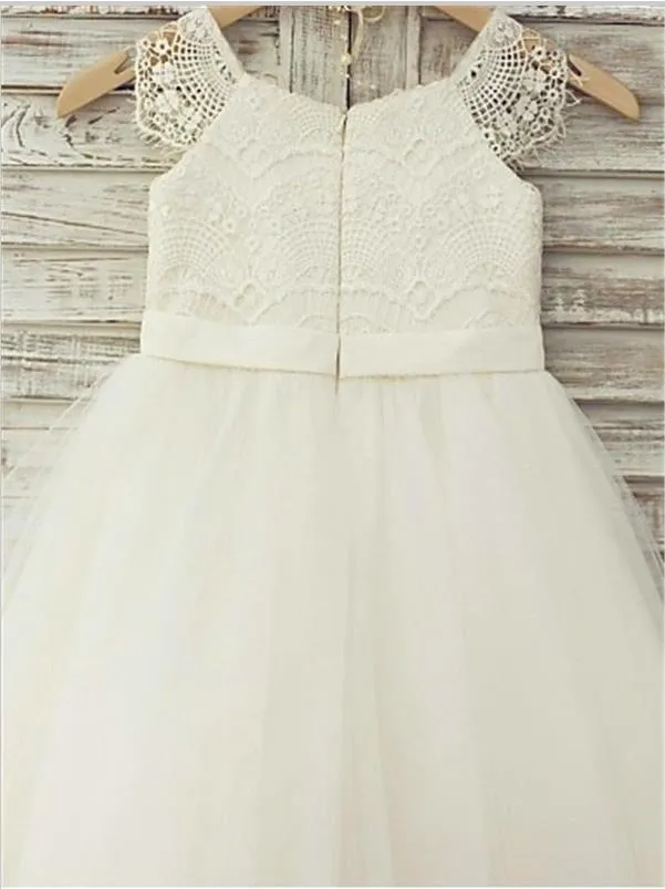 Lace Tulle Princess Sleeveless Flower Girl Dresses Floor Length Dress