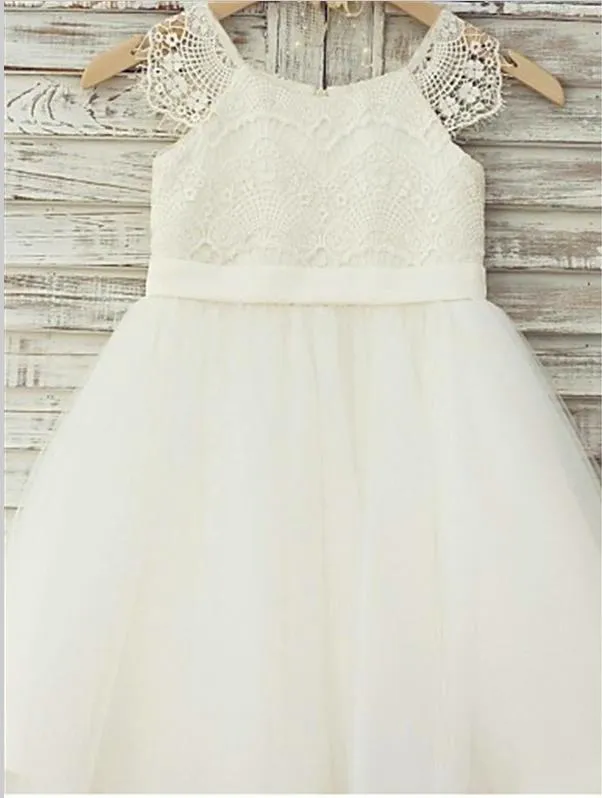 Lace Tulle Princess Sleeveless Flower Girl Dresses Floor Length Dress