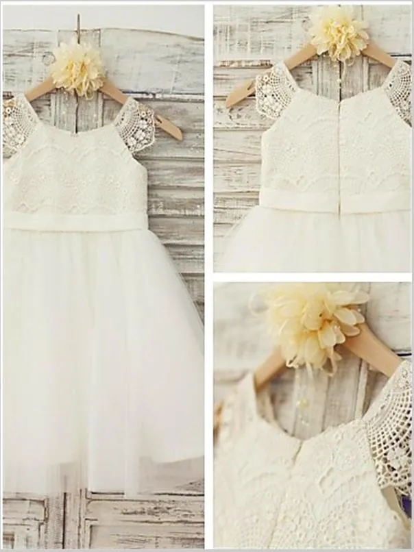 Lace Tulle Princess Sleeveless Flower Girl Dresses Floor Length Dress