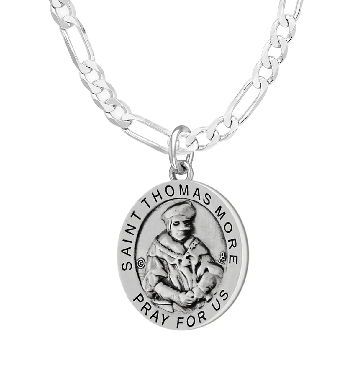 Ladies 925 Sterling Silver 18.5mm Antiqued Saint Thomas More Medal Pendant Necklace