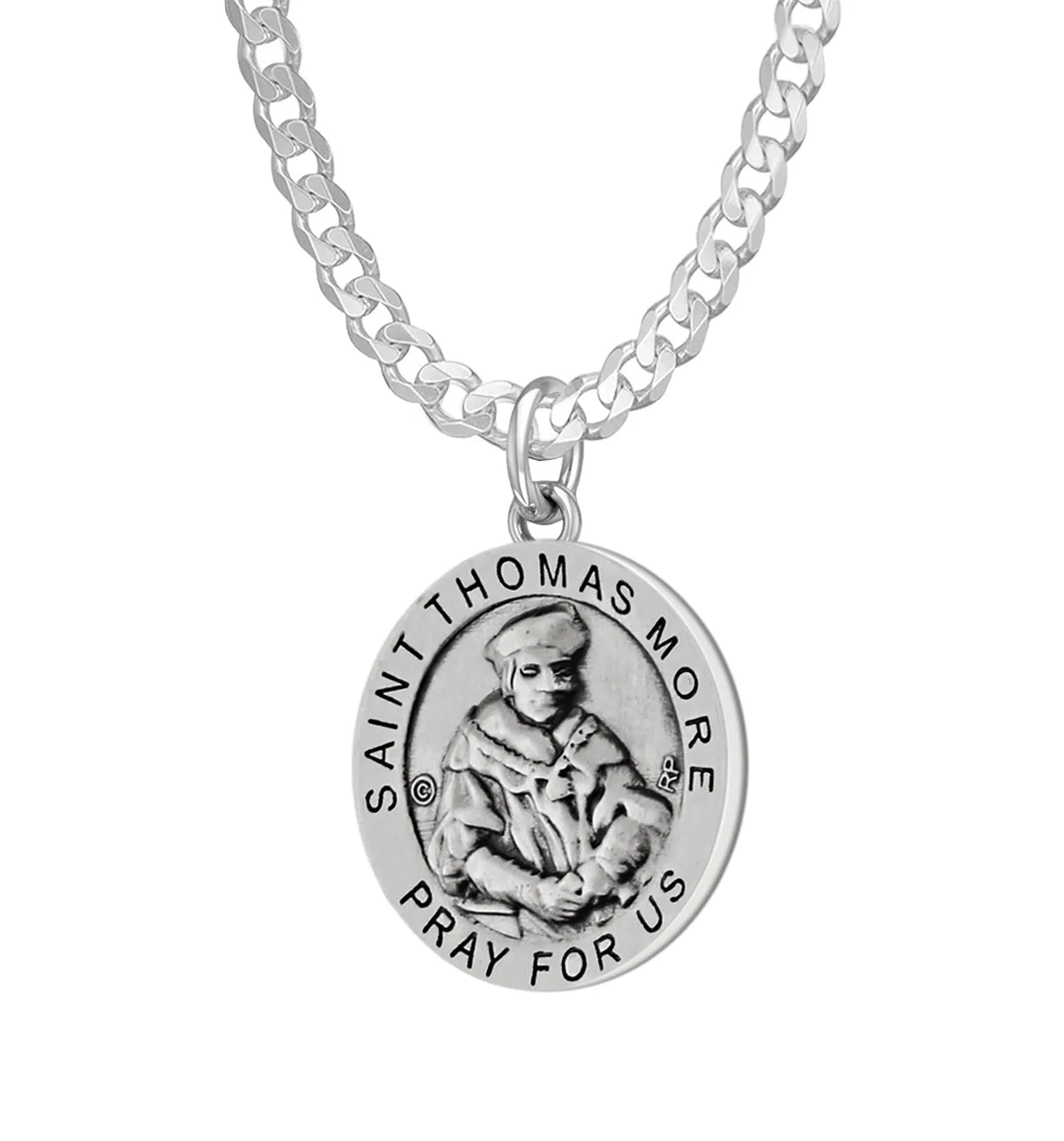 Ladies 925 Sterling Silver 18.5mm Antiqued Saint Thomas More Medal Pendant Necklace
