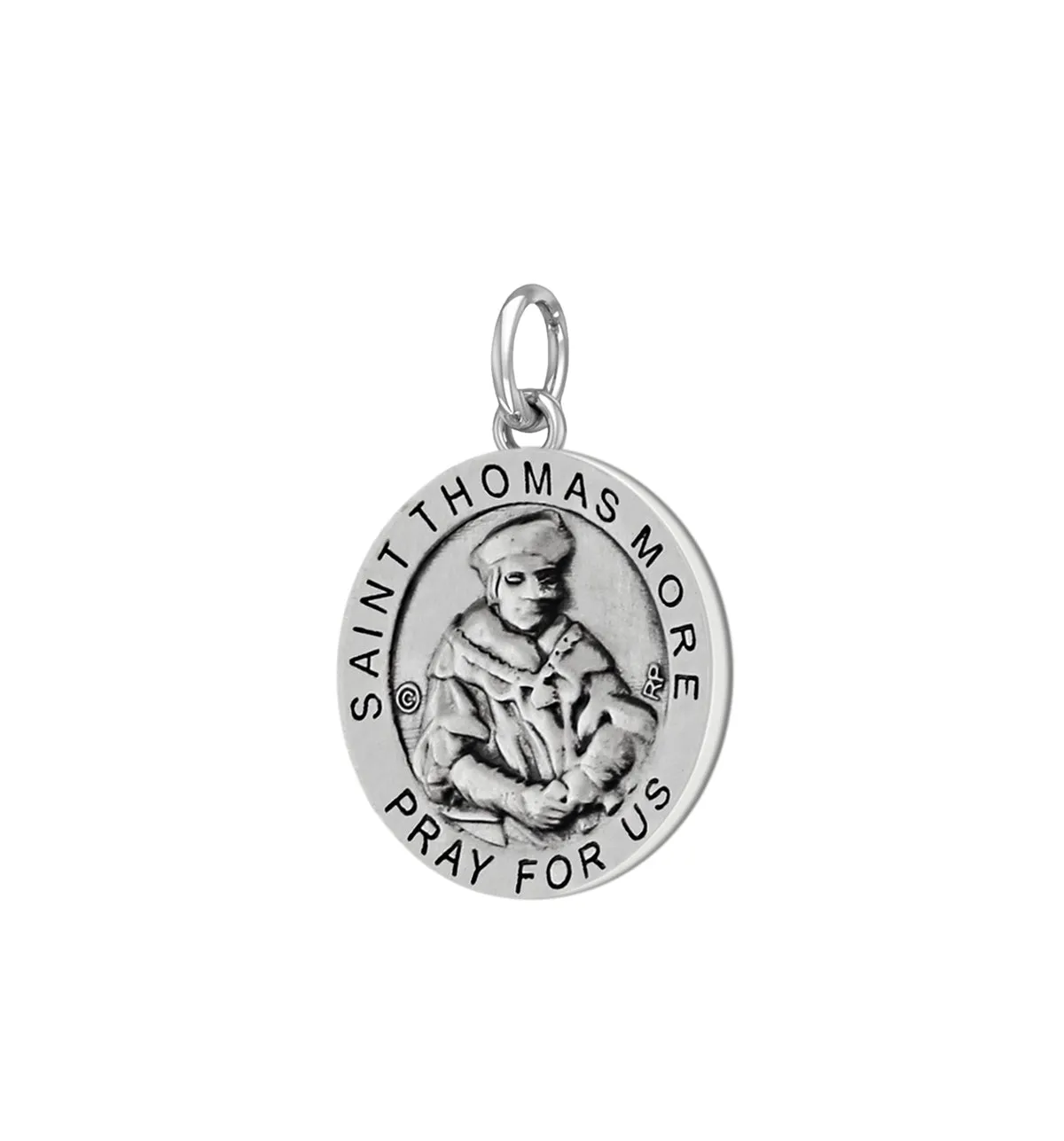 Ladies 925 Sterling Silver 18.5mm Antiqued Saint Thomas More Medal Pendant Necklace