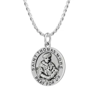 Ladies 925 Sterling Silver 18.5mm Antiqued Saint Thomas More Medal Pendant Necklace