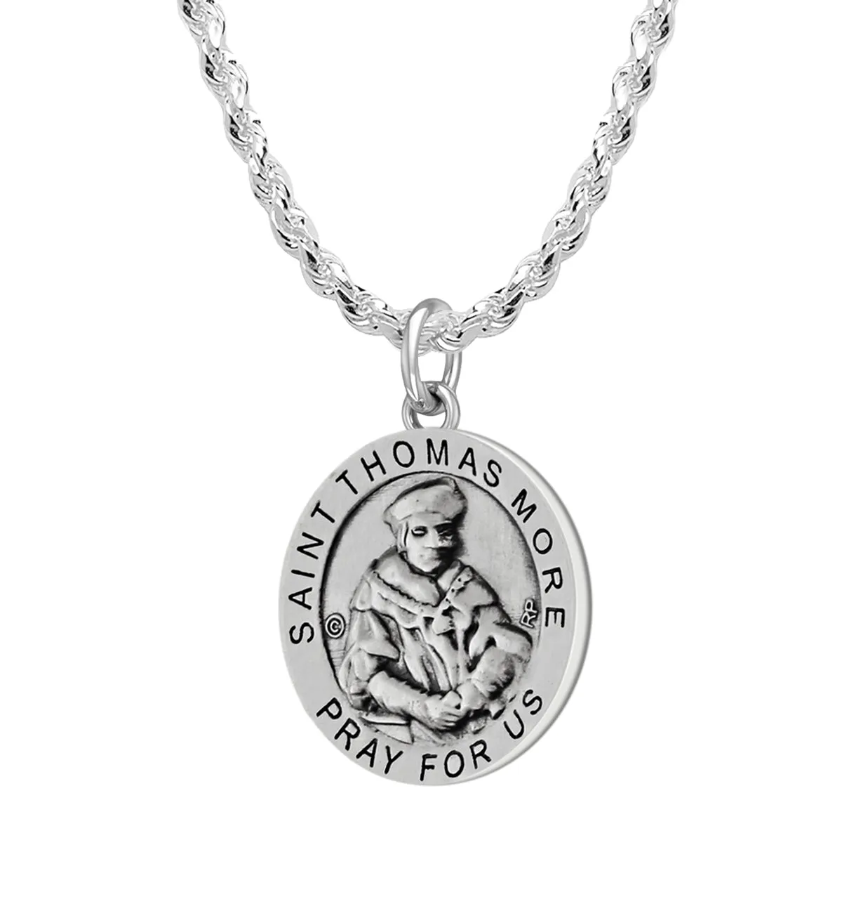 Ladies 925 Sterling Silver 18.5mm Antiqued Saint Thomas More Medal Pendant Necklace