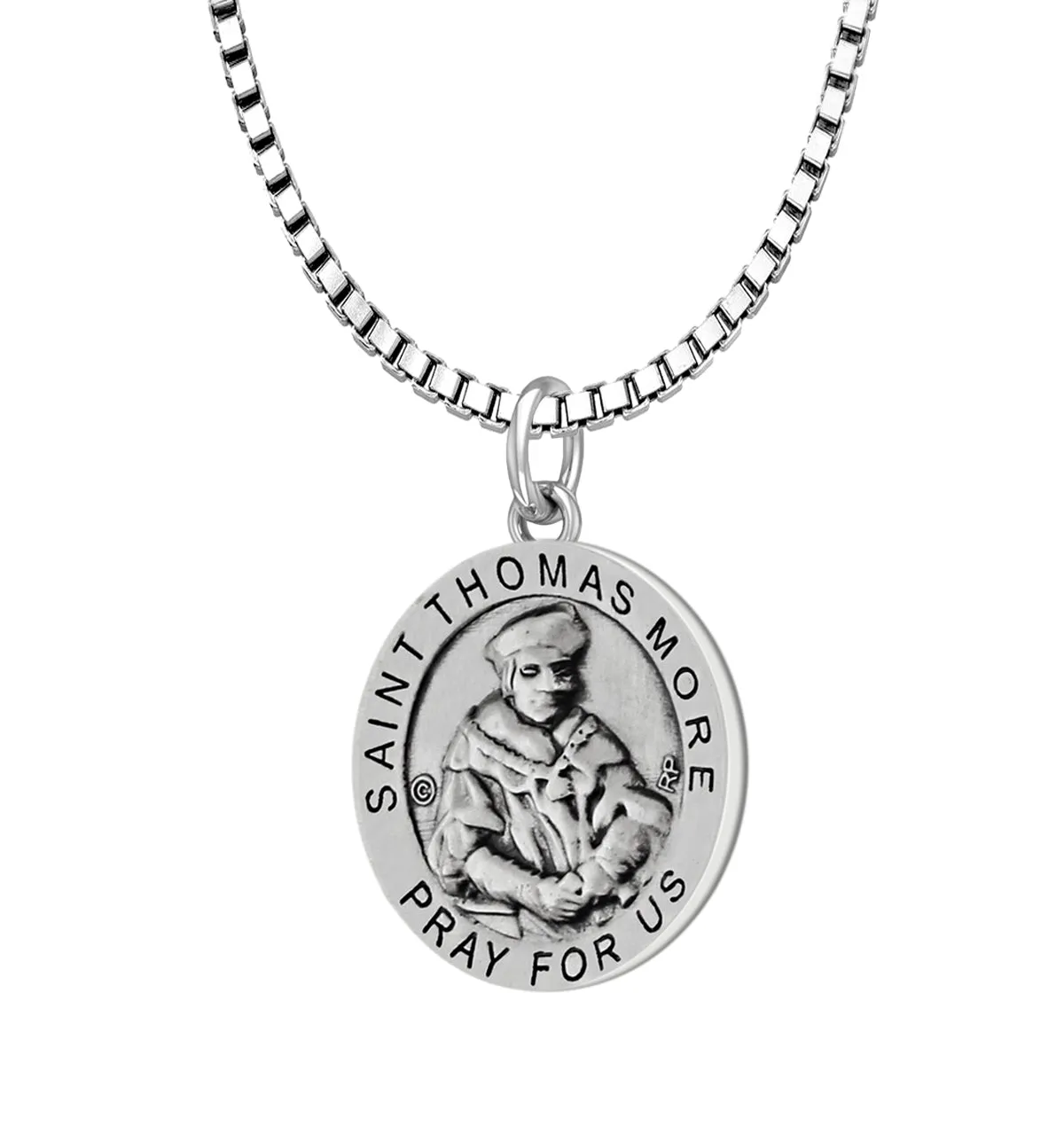 Ladies 925 Sterling Silver 18.5mm Antiqued Saint Thomas More Medal Pendant Necklace