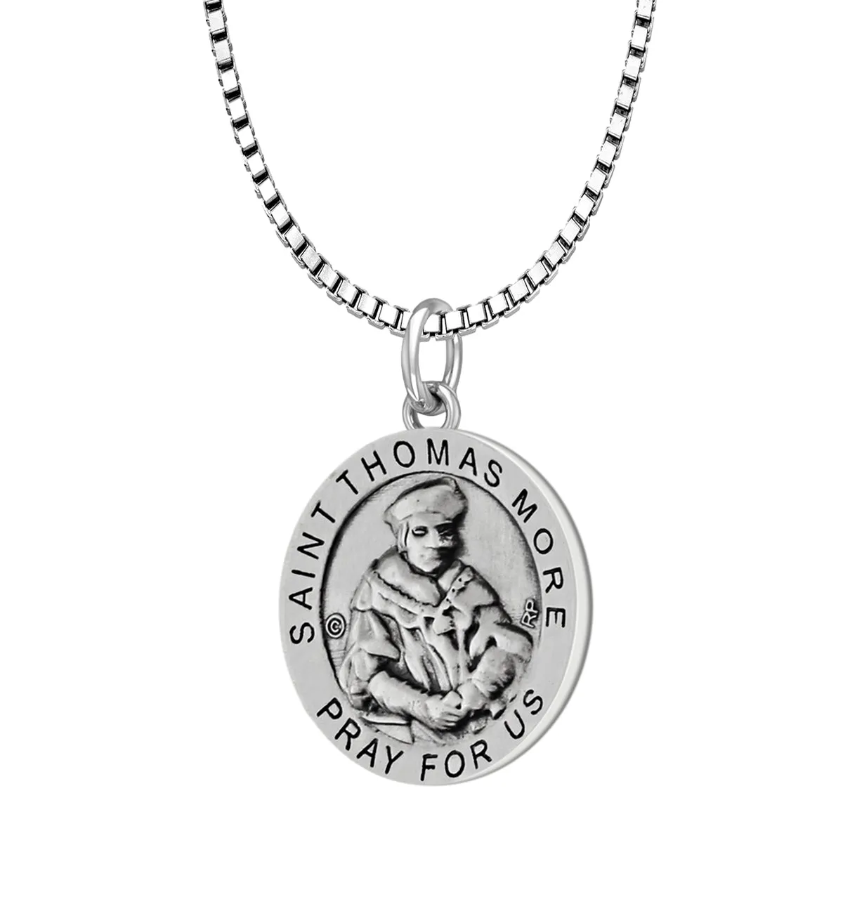 Ladies 925 Sterling Silver 18.5mm Antiqued Saint Thomas More Medal Pendant Necklace