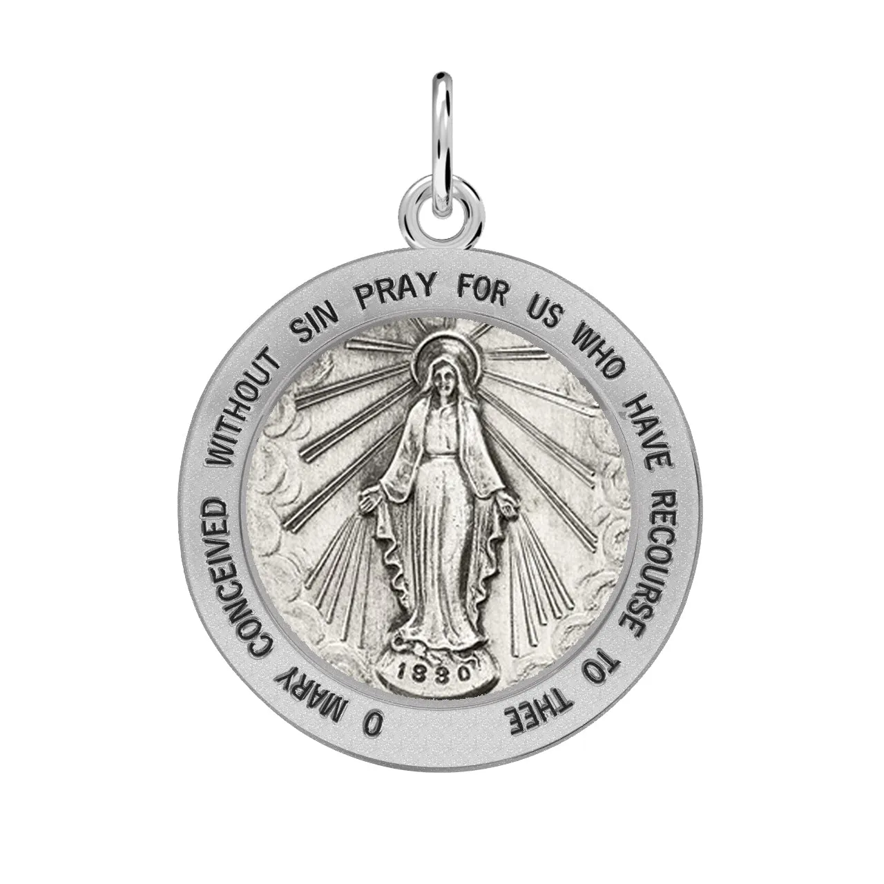 Ladies 925 Sterling Silver Large Miraculous Virgin Mary Antiqued Pendant Necklace, 22mm