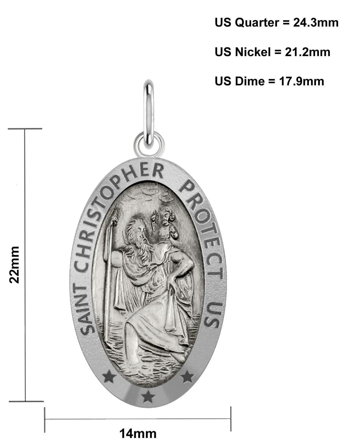 Ladies 925 Sterling Silver St Christopher Oval Antique Pendant Necklace, 22mm