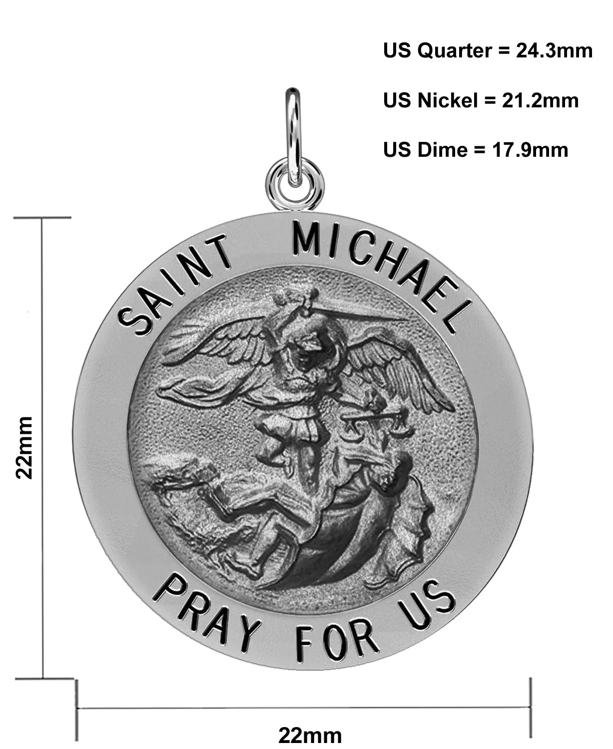 Ladies Antique 925 Sterling Silver Saint Michael Round Pendant Necklace, 22mm