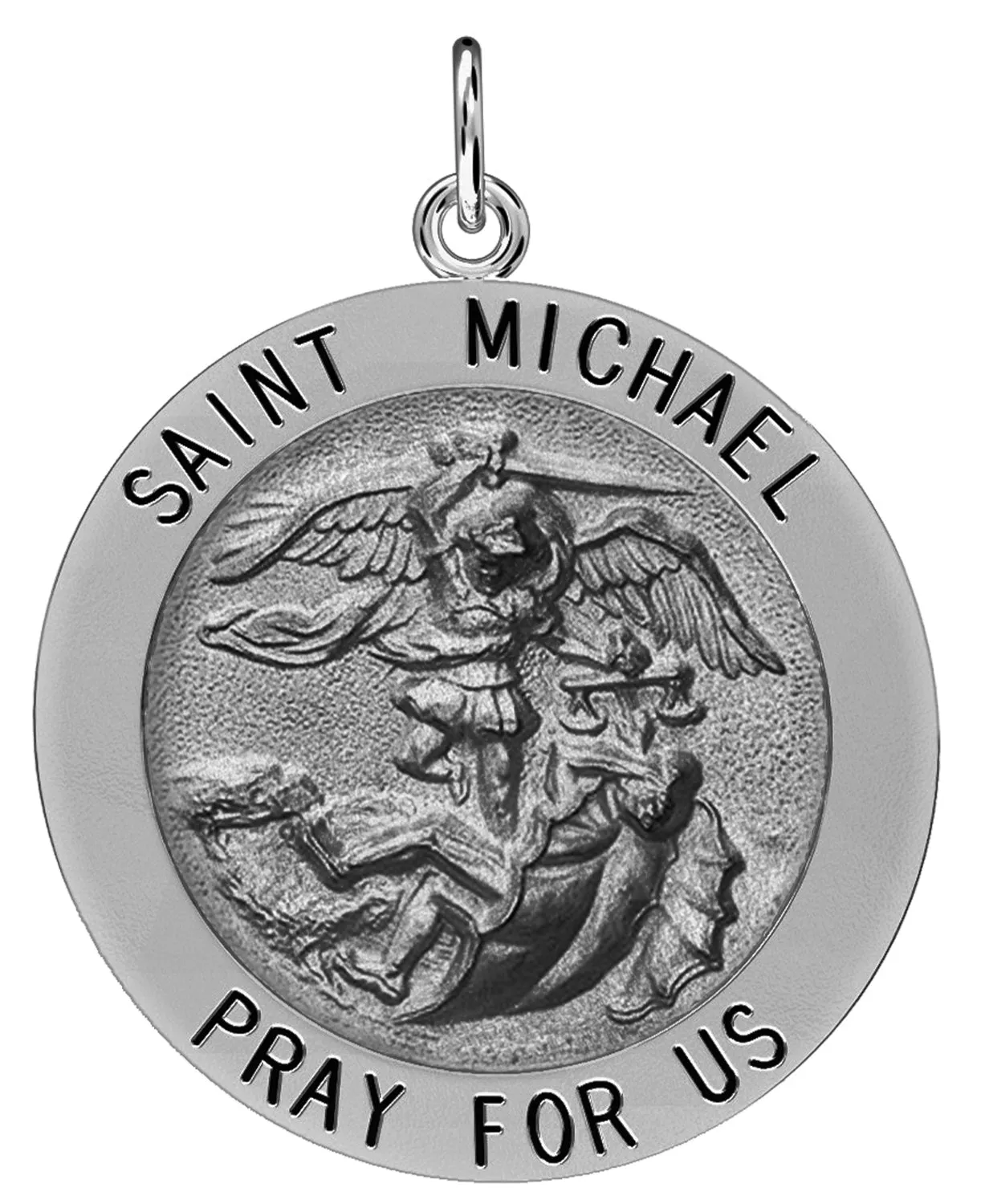 Ladies Antique 925 Sterling Silver Saint Michael Round Pendant Necklace, 22mm