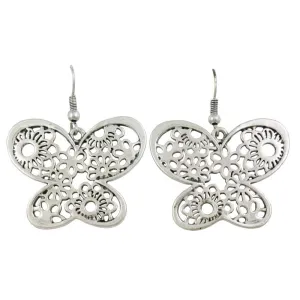 Large Silver Dangling Butterfly Pierced Earring - MEC152