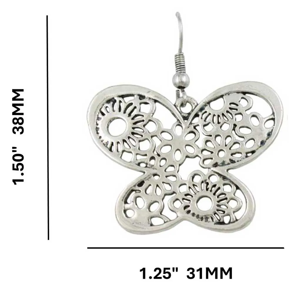 Large Silver Dangling Butterfly Pierced Earring - MEC152