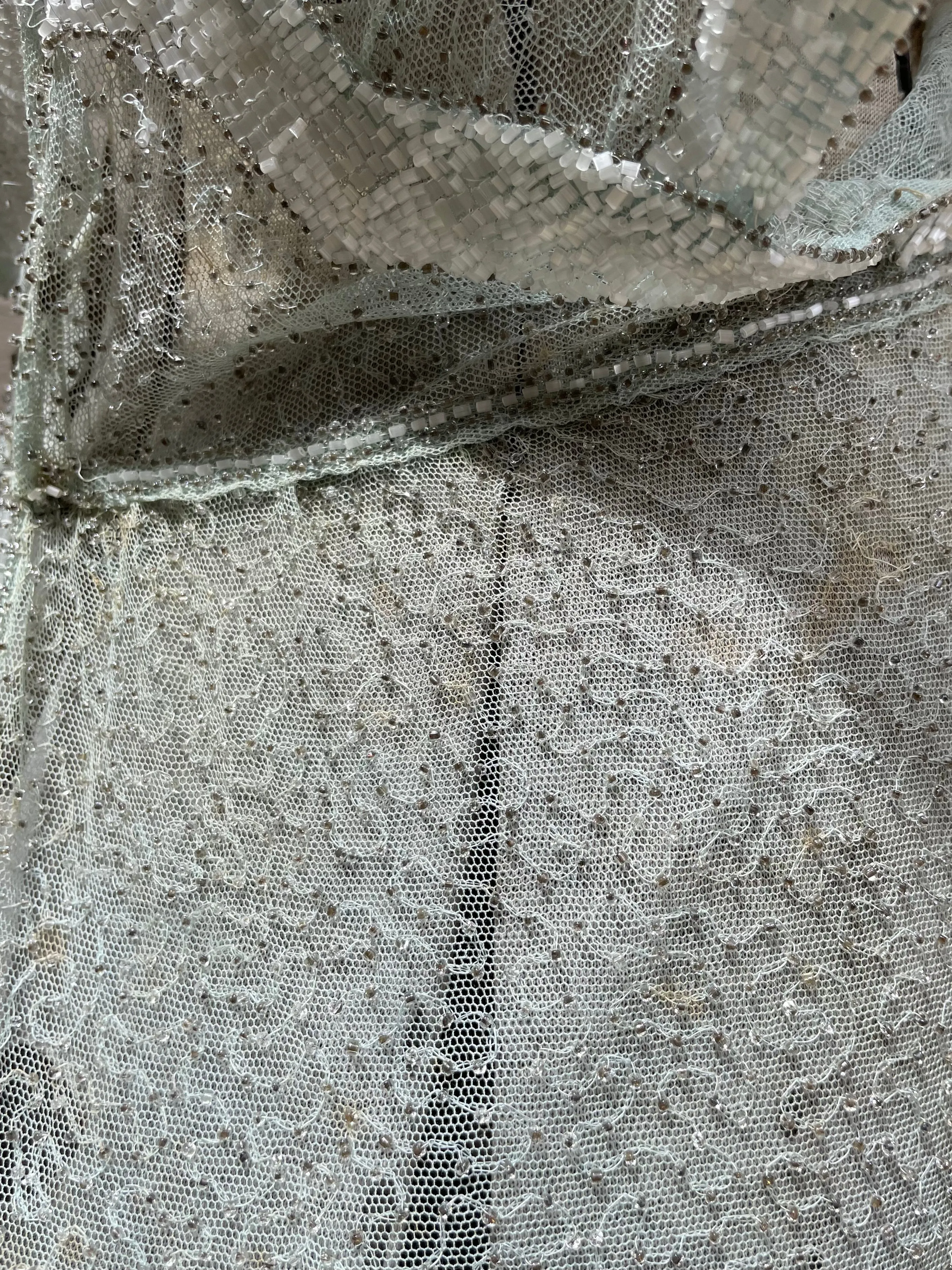 Late 1920s Glass Beaded Mesh Seafoam Blouse