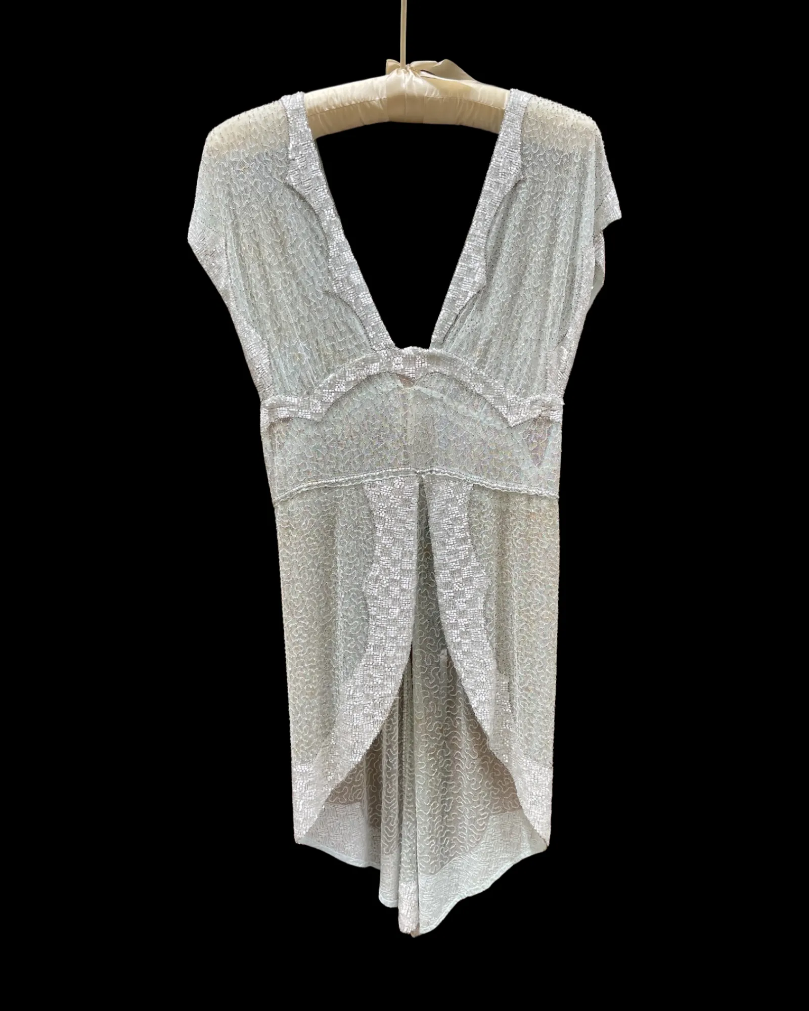 Late 1920s Glass Beaded Mesh Seafoam Blouse
