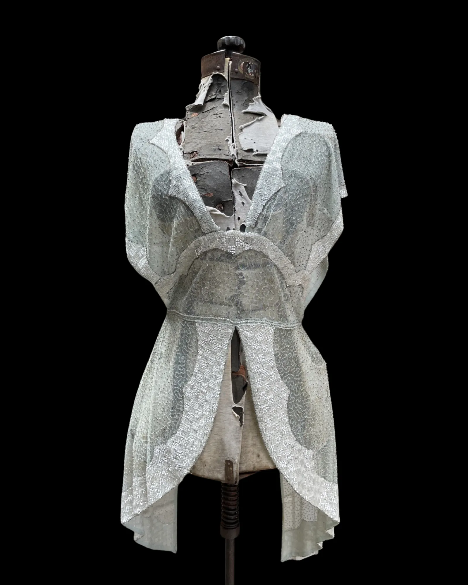 Late 1920s Glass Beaded Mesh Seafoam Blouse
