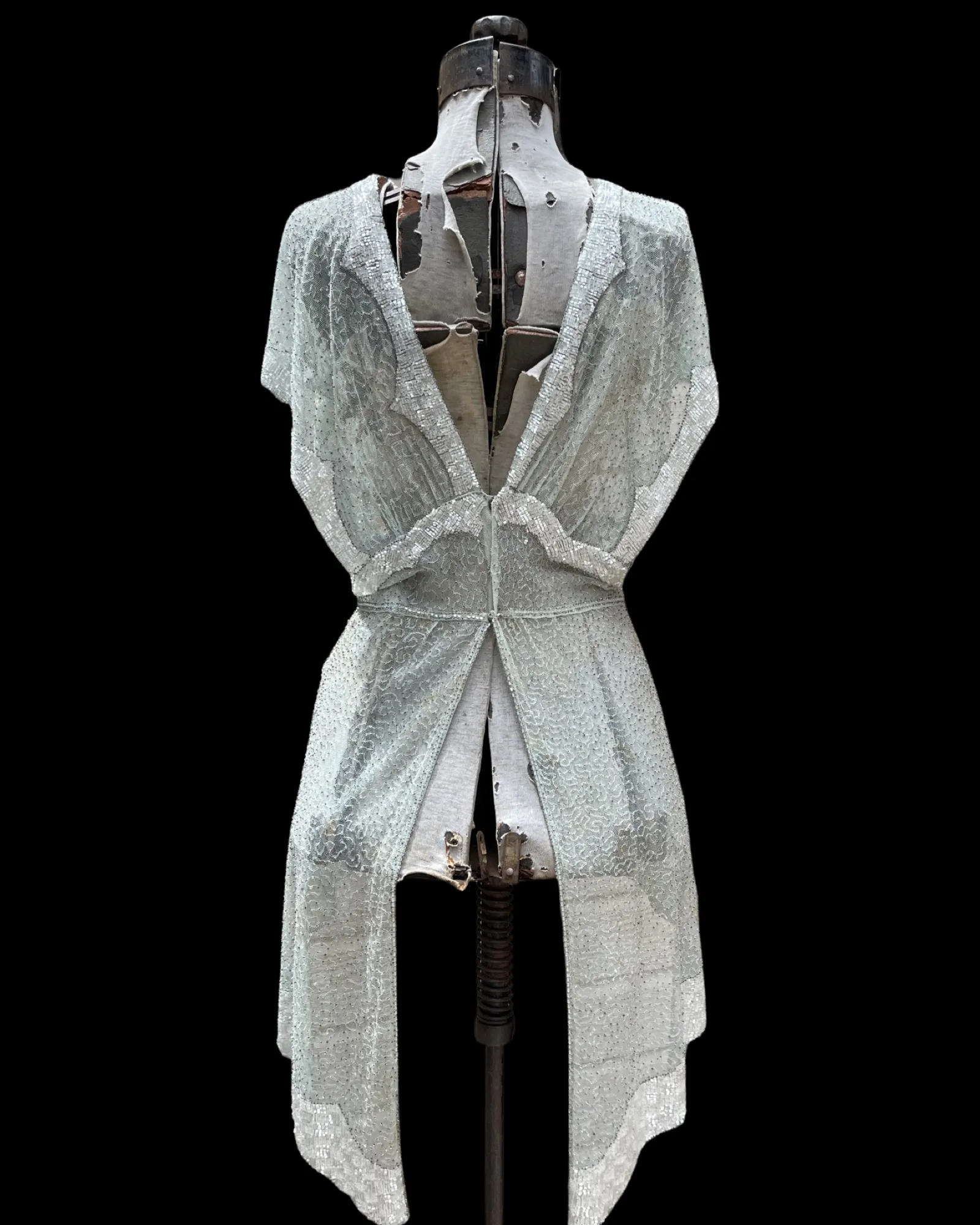 Late 1920s Glass Beaded Mesh Seafoam Blouse