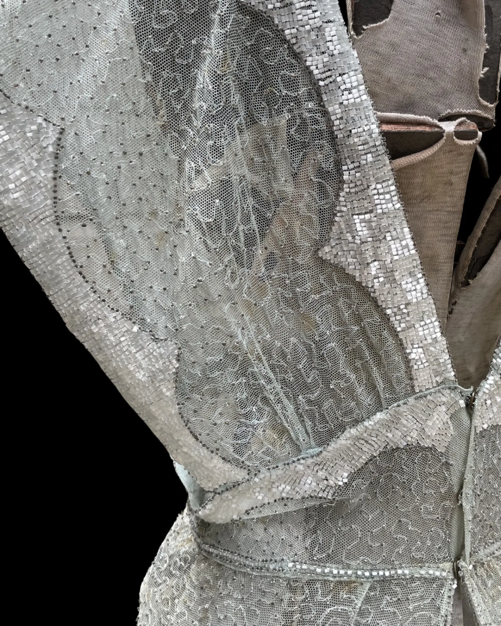 Late 1920s Glass Beaded Mesh Seafoam Blouse