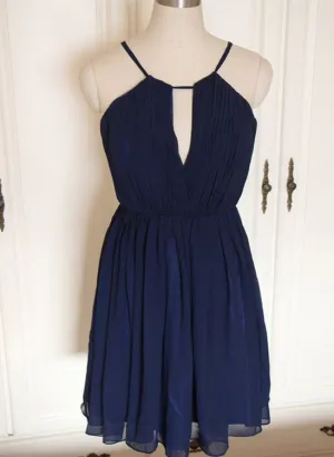 Lovely Navy Blue Chiffon Short Bridesmaid Dress, Cute Party Dress, Blue Wedding Party Dress
