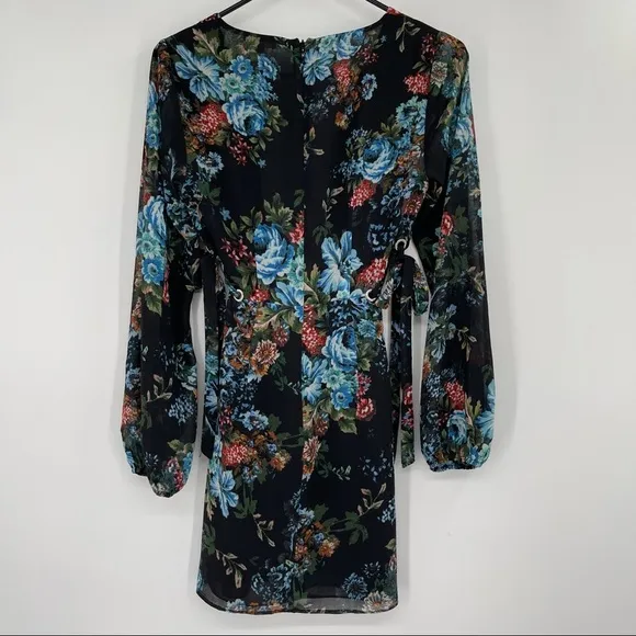 LPA Dress 517 Antique Floral Side Cut Out Lace Detail Mini Dress​