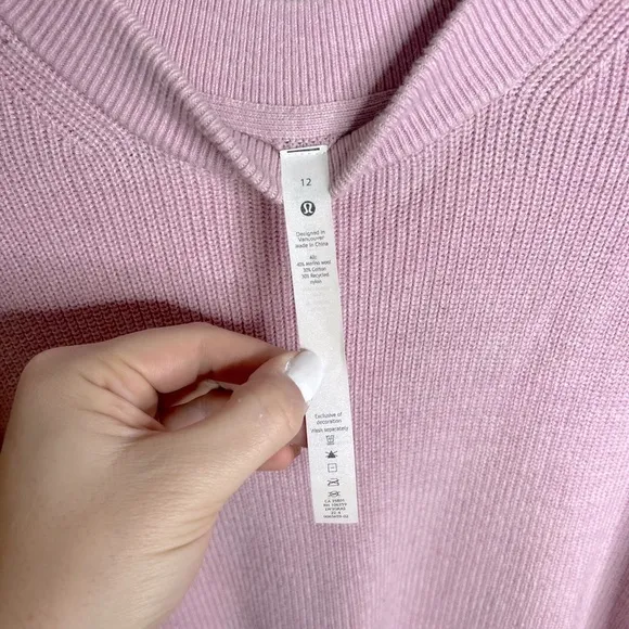 Lululemon Merino Wool-Blend Ribbed Crewneck Sweater Heathered Pink Peony