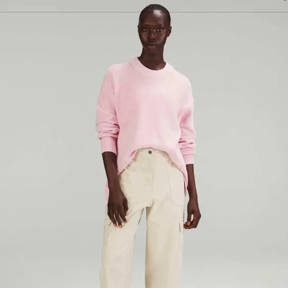 Lululemon Merino Wool-Blend Ribbed Crewneck Sweater Heathered Pink Peony