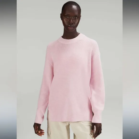 Lululemon Merino Wool-Blend Ribbed Crewneck Sweater Heathered Pink Peony