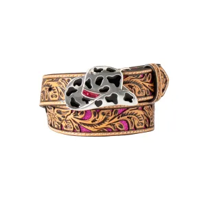 M&F Angel Ranch Kids Belt 1 1/4" Floral Filigree Glitter Underlay Natural D130003648