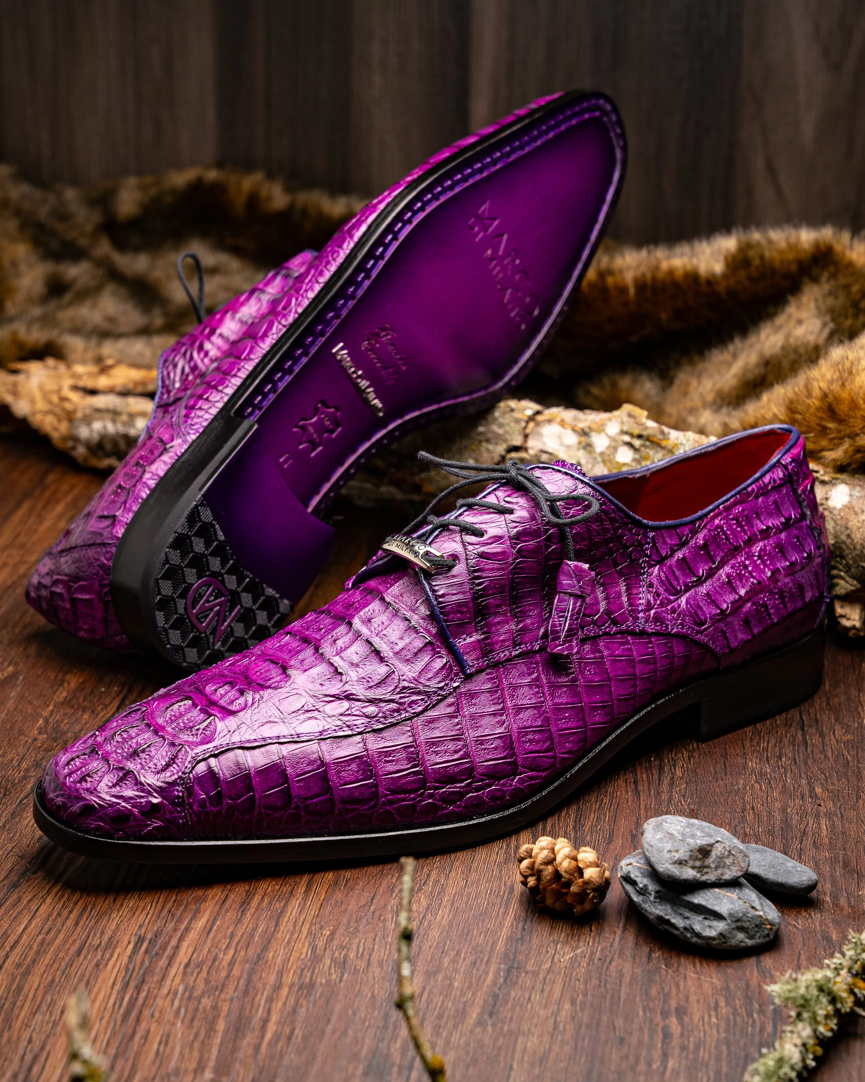 Marco Di Milano Apricena in Purple Caiman Crocodile Derby Dress Shoes