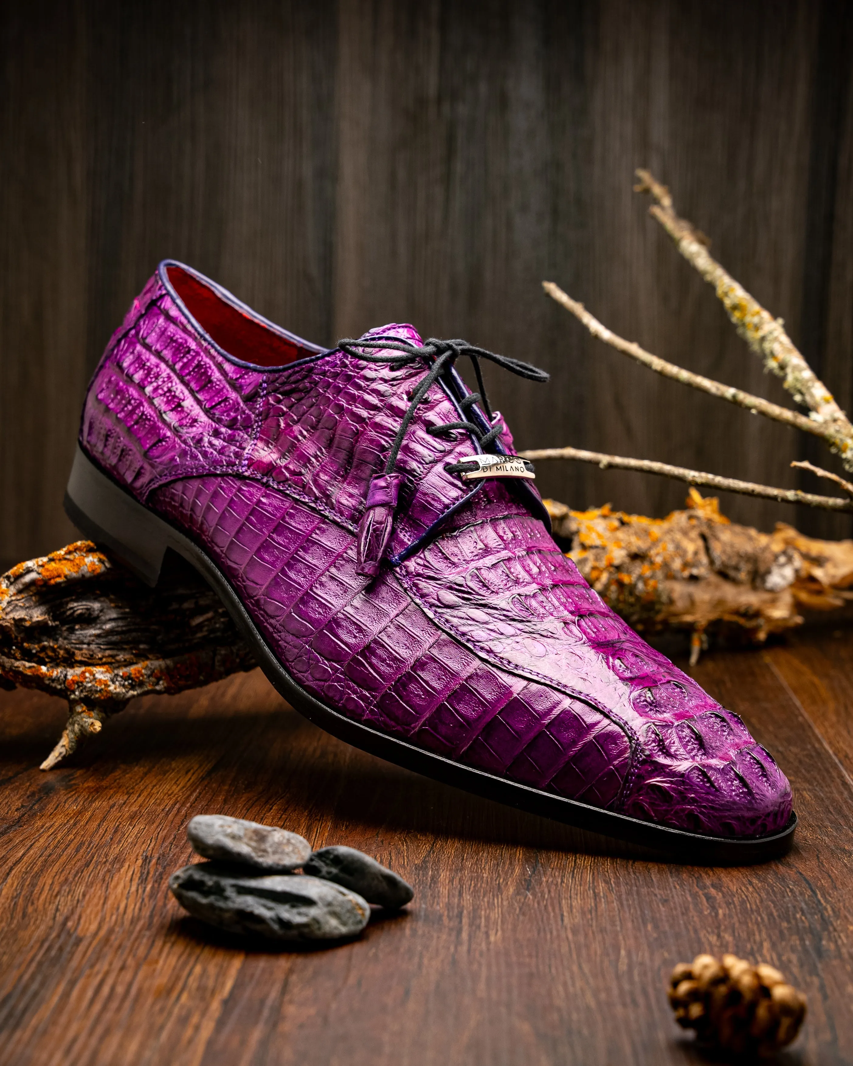 Marco Di Milano Apricena in Purple Caiman Crocodile Derby Dress Shoes