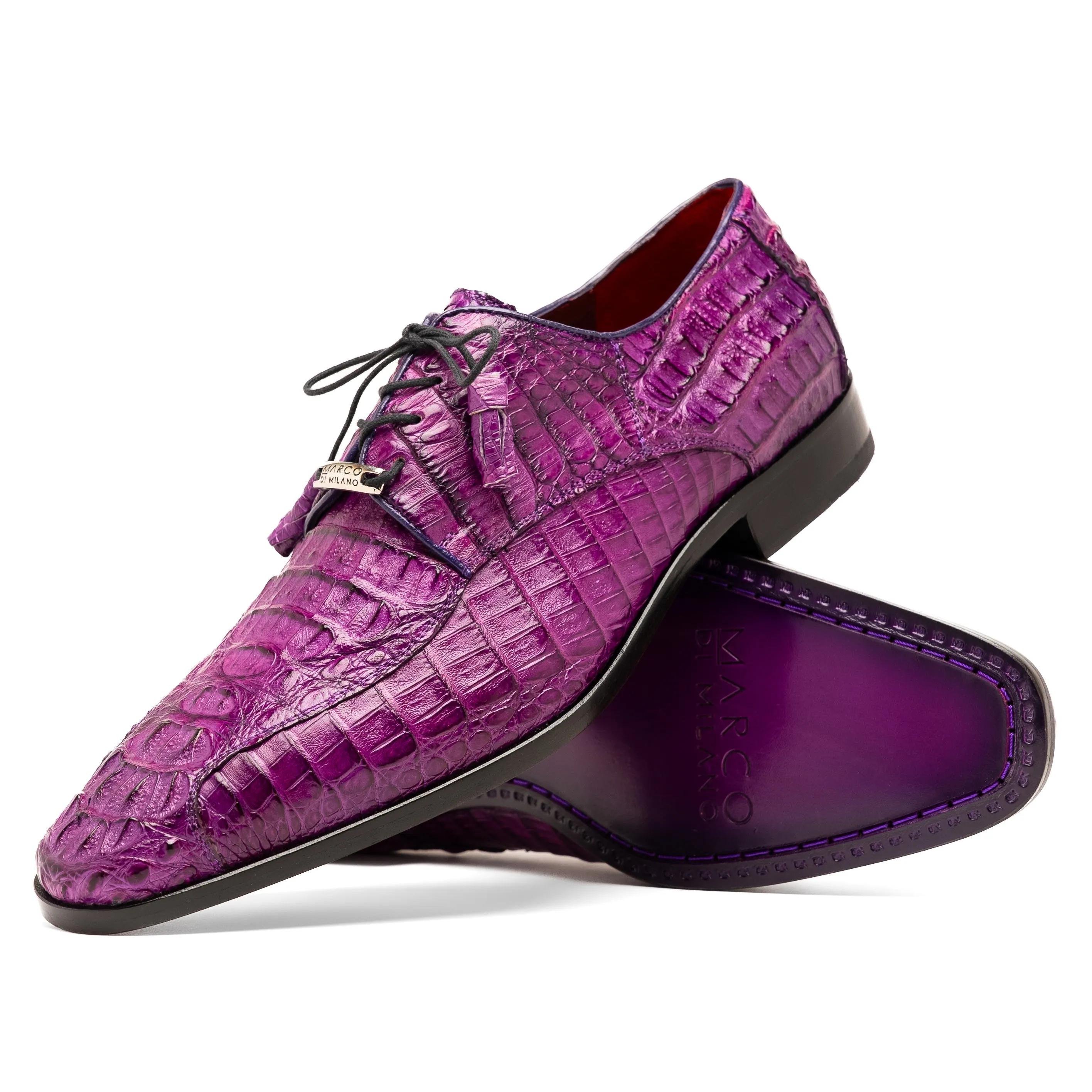 Marco Di Milano Apricena in Purple Caiman Crocodile Derby Dress Shoes