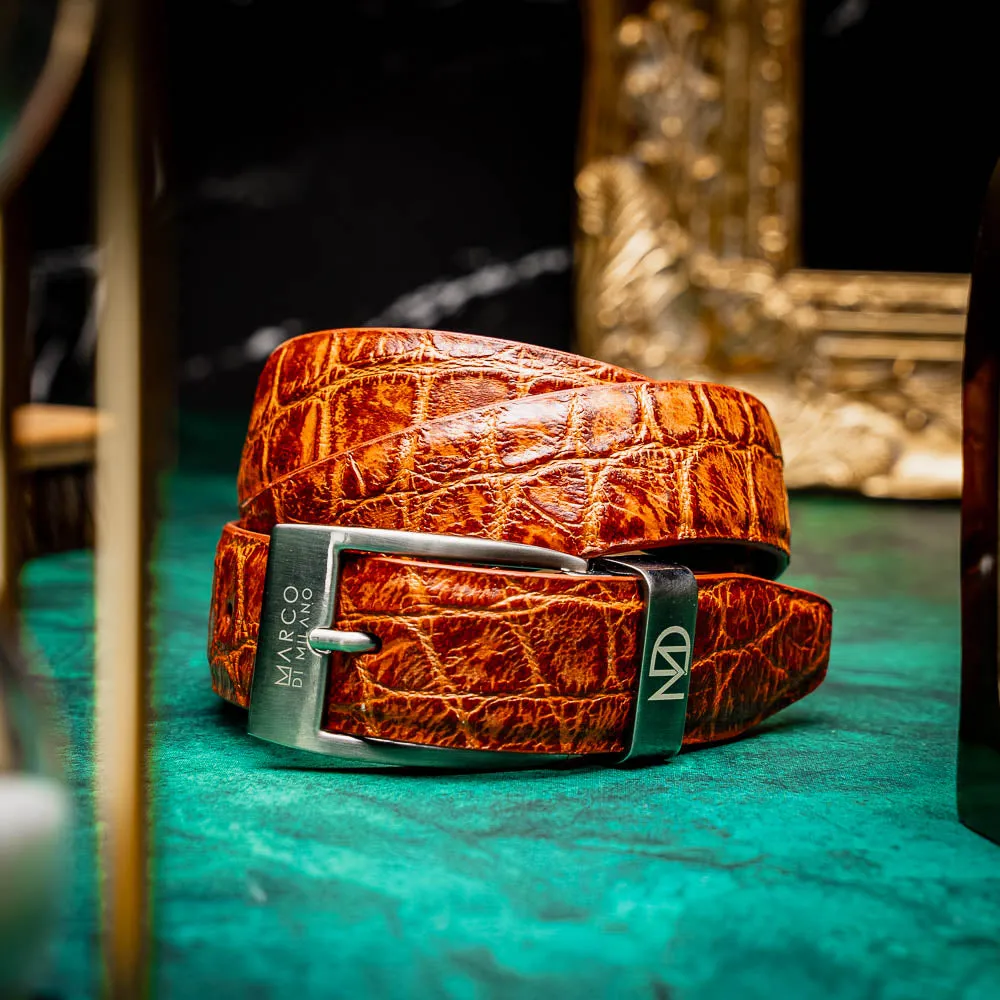 Marco Di Milano EST 105 Alligator Belt in Antique Honey