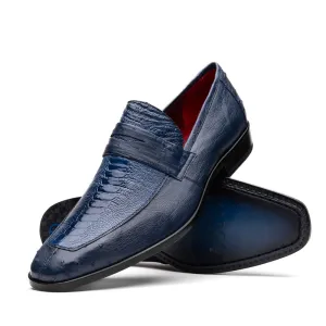 Marco Di Milano Fangio Denim Blue Ostrich Leg Dress Shoes