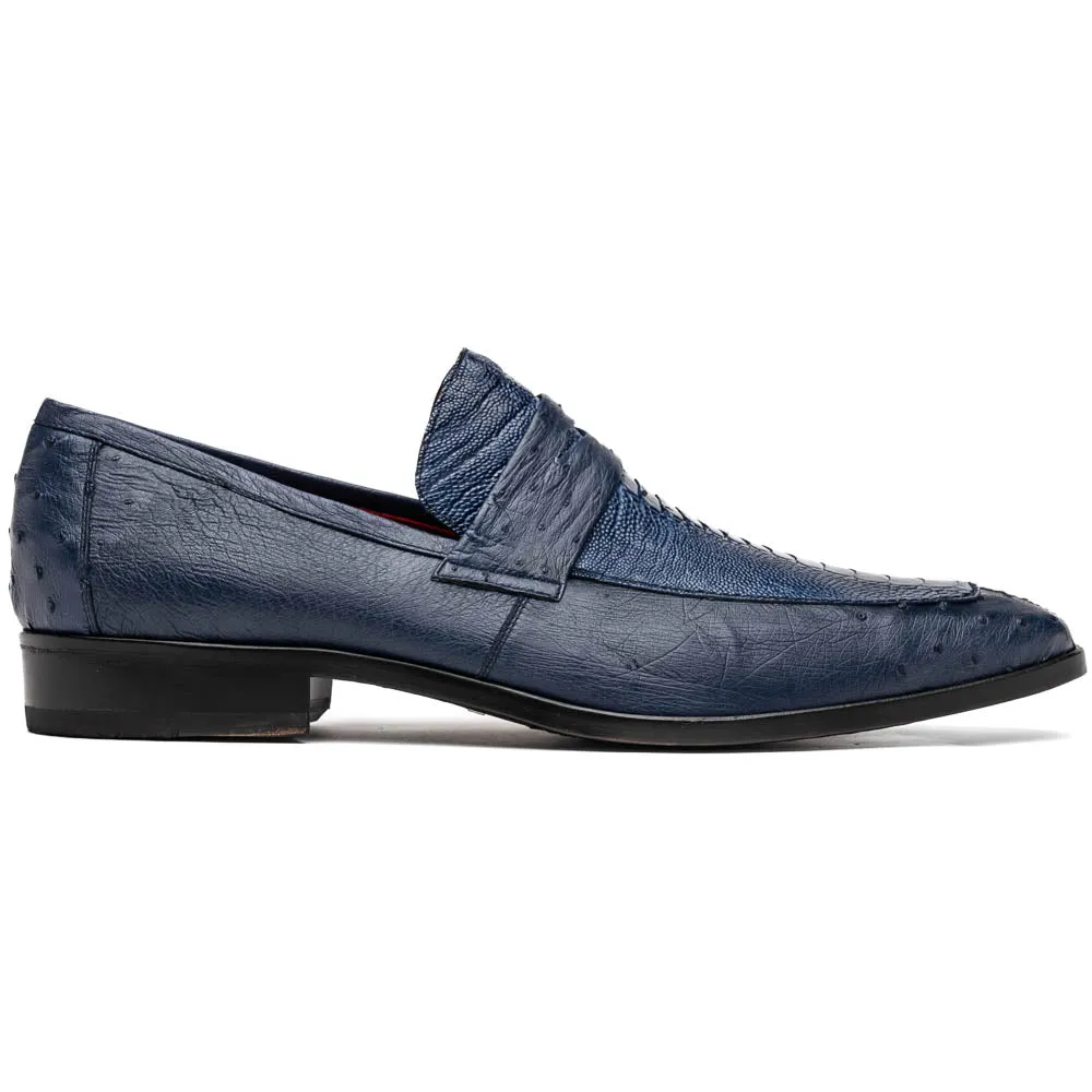 Marco Di Milano Fangio Denim Blue Ostrich Leg Dress Shoes