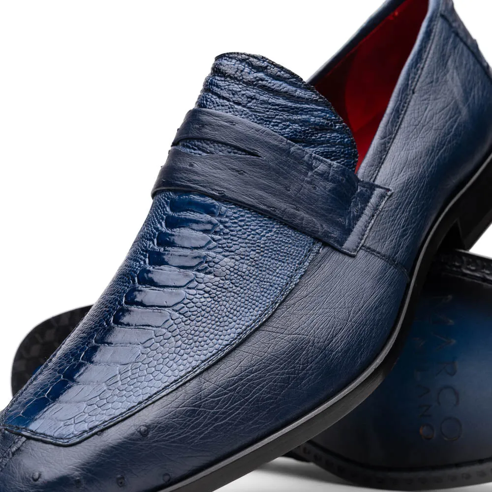 Marco Di Milano Fangio Denim Blue Ostrich Leg Dress Shoes