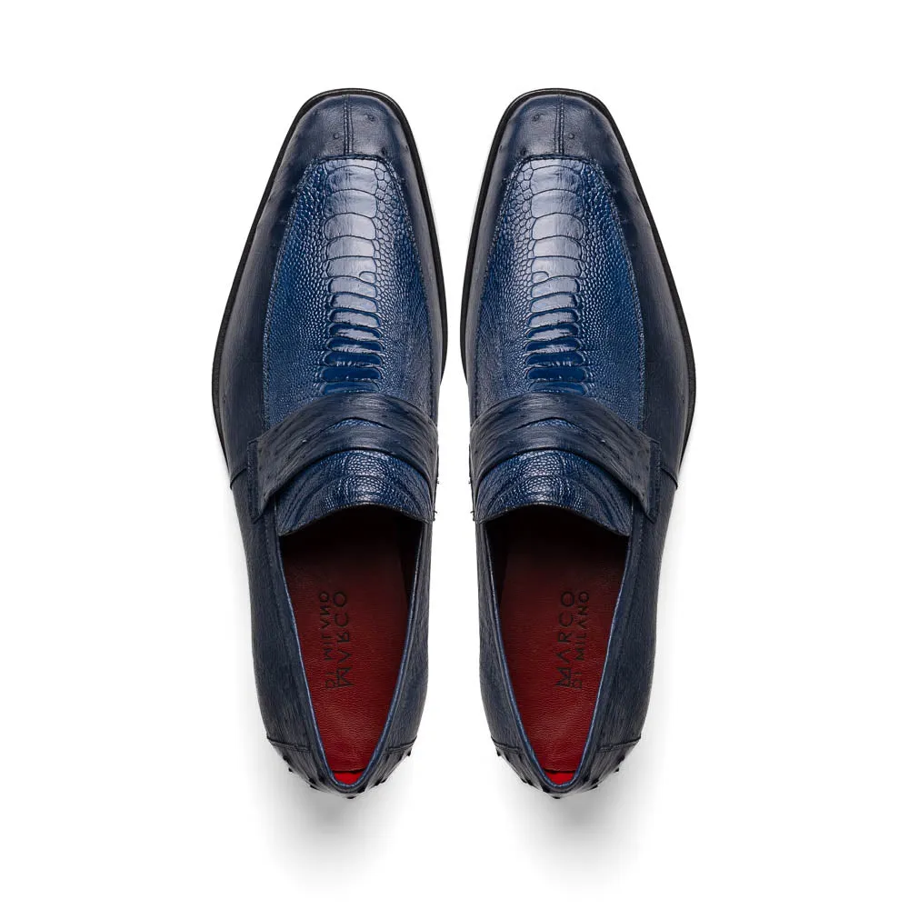 Marco Di Milano Fangio Denim Blue Ostrich Leg Dress Shoes